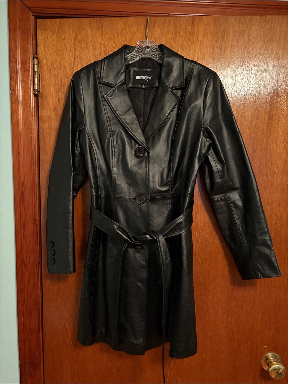 NWOT Metrostyle 3/4Length Belted Leather Coat Size 6